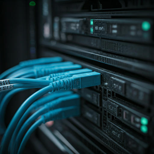 Server rack with fiber optic cables